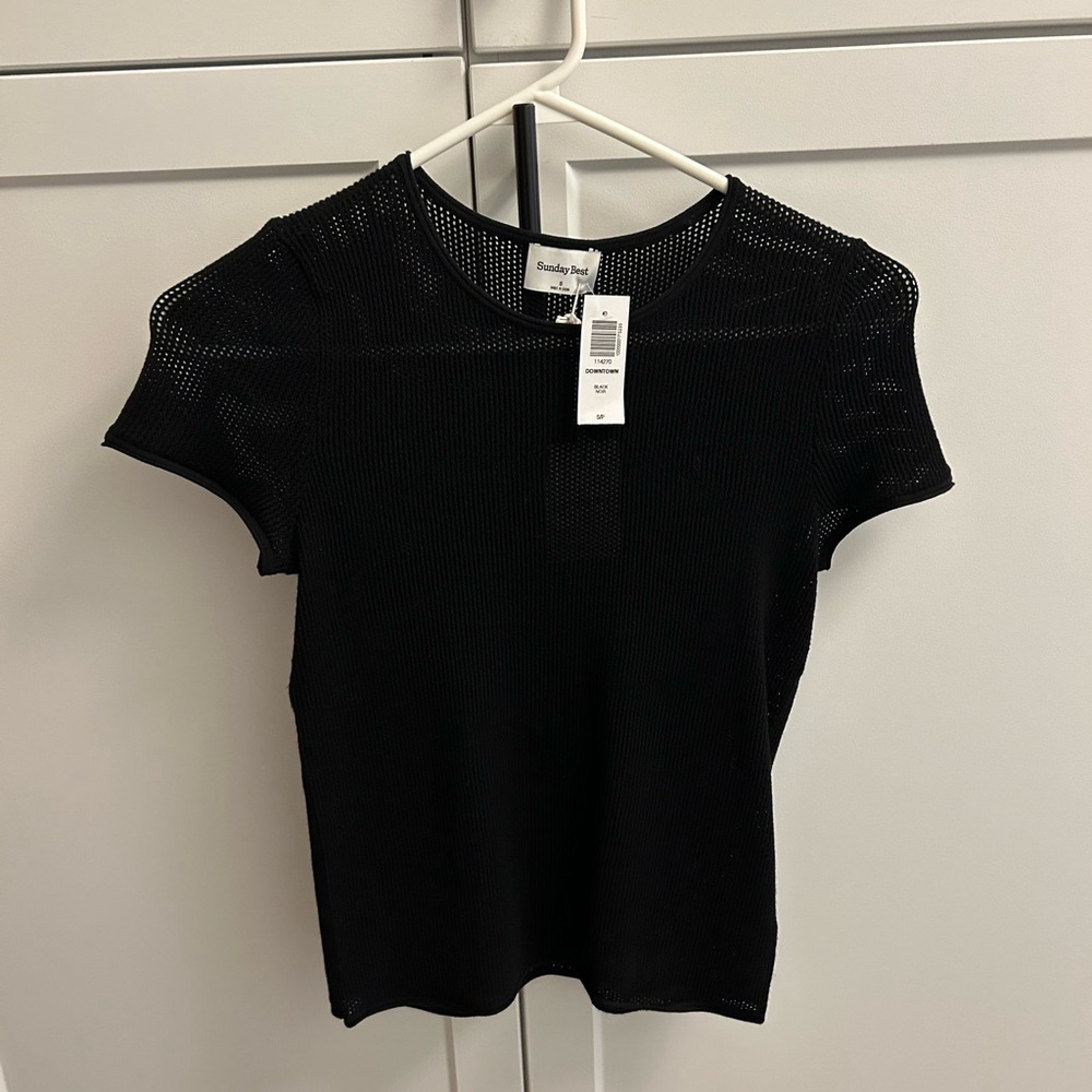 NWT knit mesh black top size small